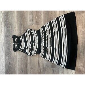New Black White Stripe Peplum A line Dress Cocktail Formal size xs Event Womens